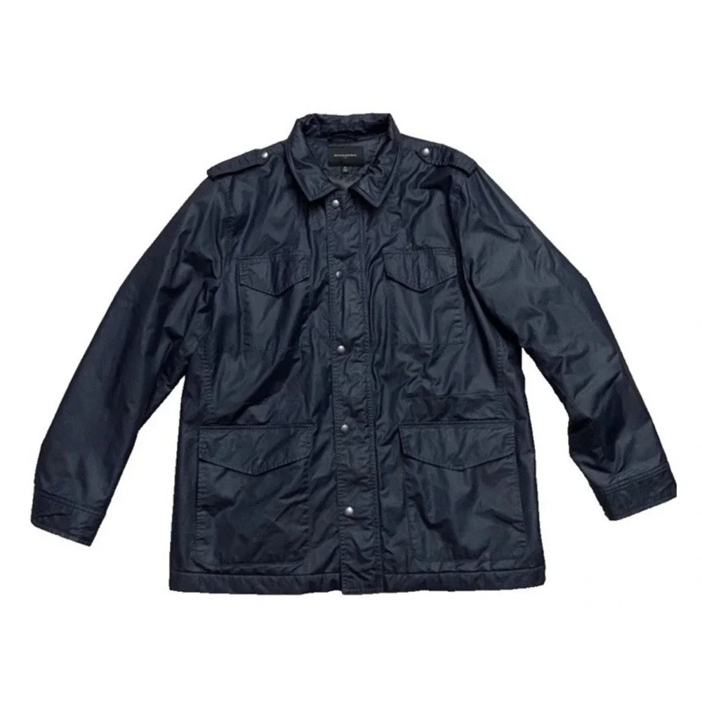 Banana Republic Navy Blue Quilted Waxed Coated Field Jacket Barn Chore Coat SZ-M